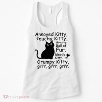 Annoyed Kitty Touchy Kitty Grouchy Ball Of Fur Black Cat Women's Tank Top thumb 0
