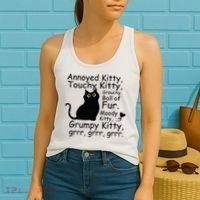 Annoyed Kitty Touchy Kitty Grouchy Ball Of Fur Black Cat Women's Tank Top thumb 2
