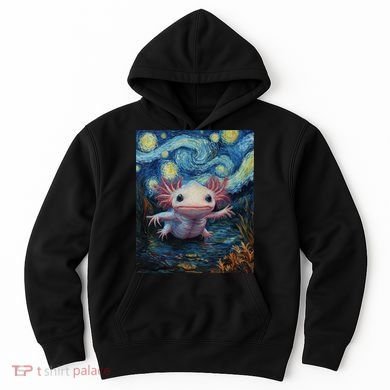 Axolotl Kawaii - Van Gogh Style - Starry Night Graphic  Hoodie