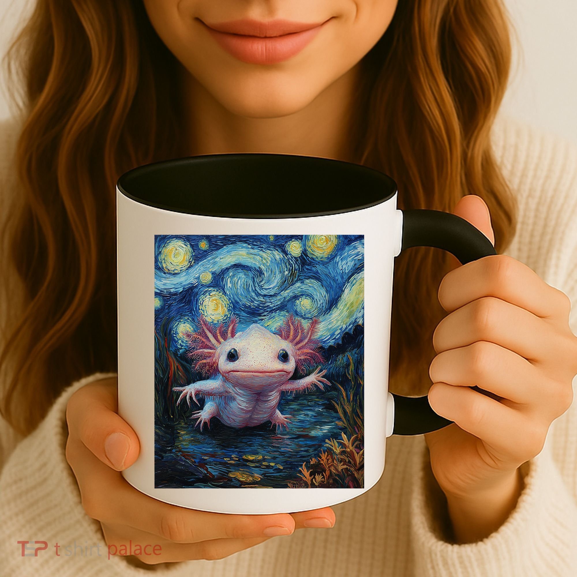Axolotl Kawaii - Van Gogh Style - Starry Night Graphic  Coffee Mug