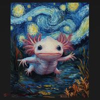 Axolotl Kawaii - Van Gogh Style - Starry Night Graphic  Women's Hoodie thumb 2