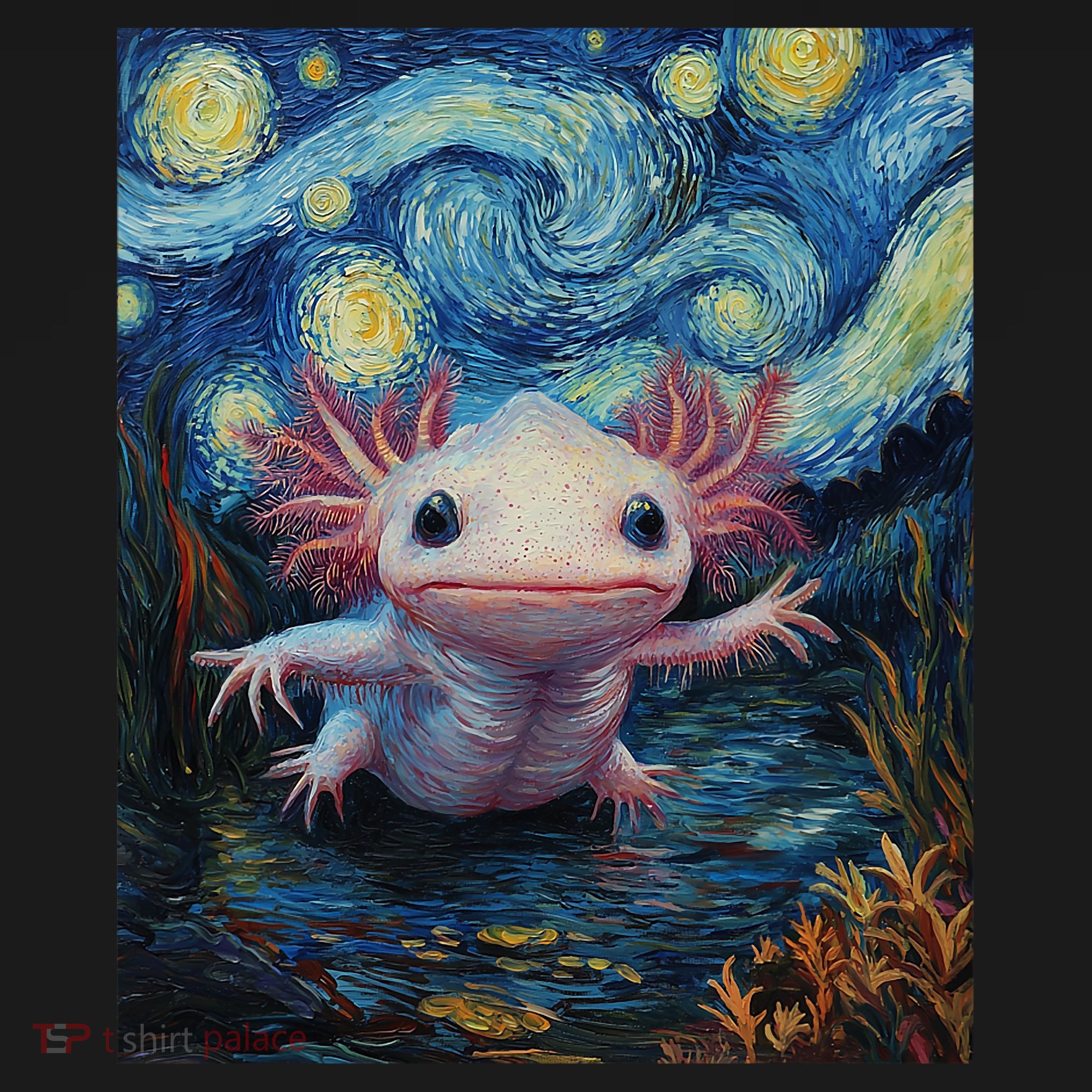 Axolotl Kawaii - Van Gogh Style - Starry Night Graphic  Women's Hoodie
