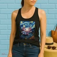 Axolotl Kawaii - Van Gogh Style - Starry Night Graphic  Women's Tank Top thumb 2