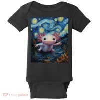 Axolotl Kawaii - Van Gogh Style - Starry Night Graphic  Baby Bodysuit thumb 0