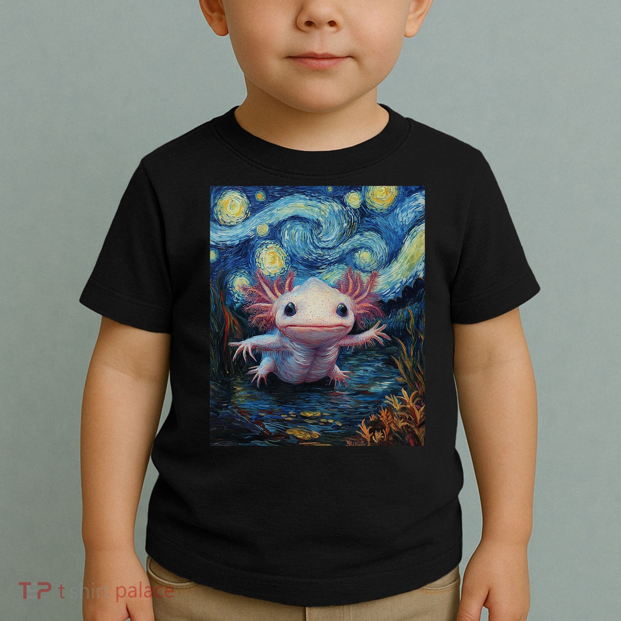 Axolotl Kawaii - Van Gogh Style - Starry Night Graphic  Toddler T-Shirt