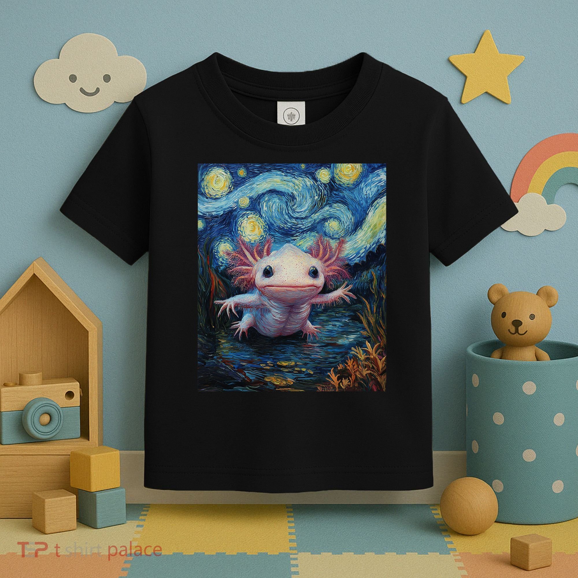 Axolotl Kawaii - Van Gogh Style - Starry Night Graphic  Toddler T-Shirt