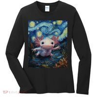 Axolotl Kawaii - Van Gogh Style - Starry Night Graphic  Women's Long Sleeve Shirt thumb 0