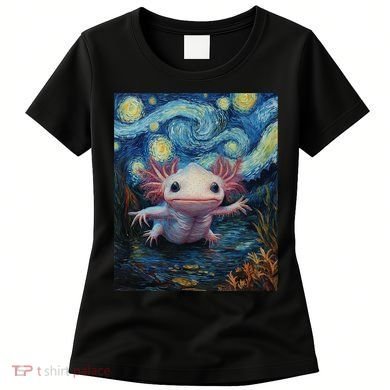 Axolotl Kawaii - Van Gogh Style - Starry Night Graphic  Women's T-Shirt