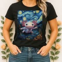 Axolotl Kawaii - Van Gogh Style - Starry Night Graphic  Women's T-Shirt thumb 2