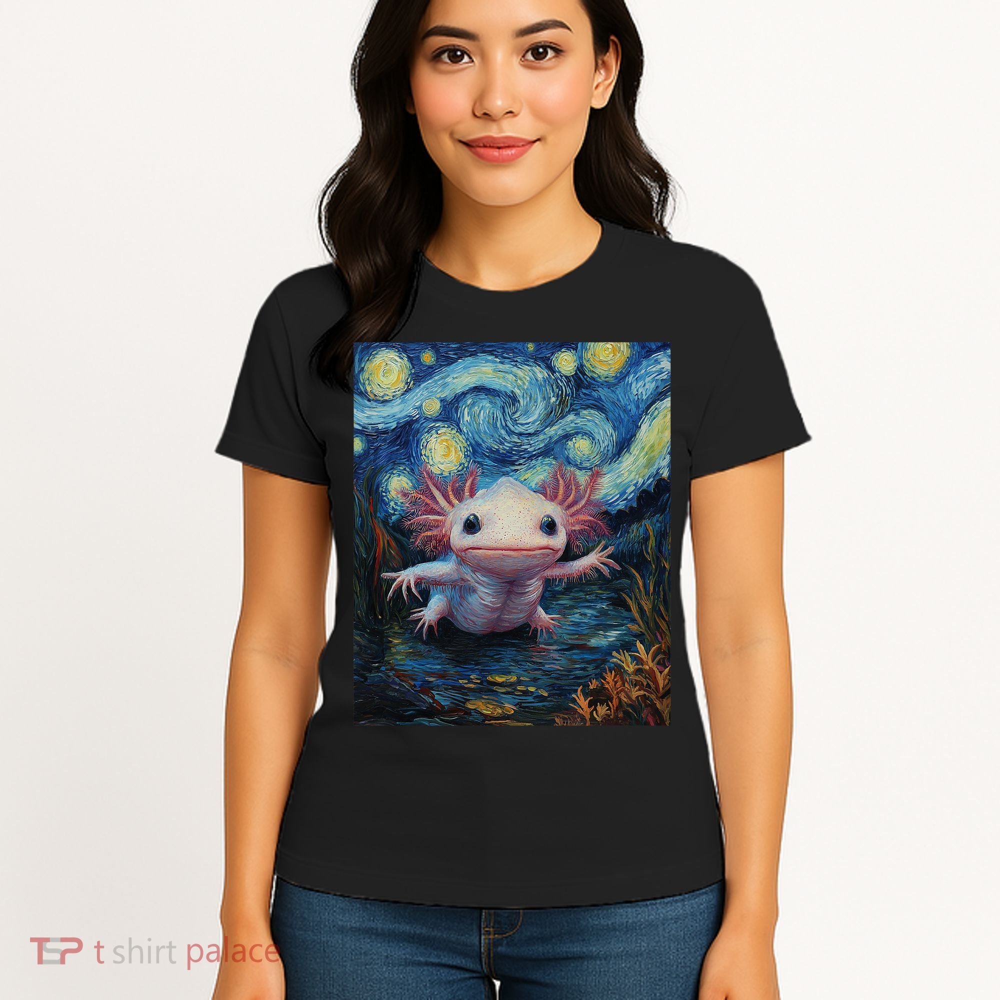 Axolotl Kawaii - Van Gogh Style - Starry Night Graphic  Women's T-Shirt