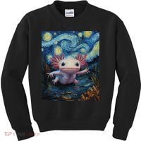 Axolotl Kawaii - Van Gogh Style - Starry Night Graphic  Kids Sweatshirt thumb 0