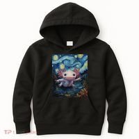 Axolotl Kawaii - Van Gogh Style - Starry Night Graphic  Kids Hoodie thumb 0