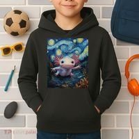 Axolotl Kawaii - Van Gogh Style - Starry Night Graphic  Kids Hoodie thumb 2