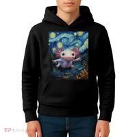 Axolotl Kawaii - Van Gogh Style - Starry Night Graphic  Kids Hoodie thumb 4