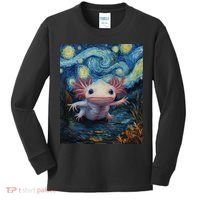 Axolotl Kawaii - Van Gogh Style - Starry Night Graphic  Kids Long Sleeve Shirt thumb 0