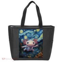 Axolotl Kawaii - Van Gogh Style - Starry Night Graphic  Tote Bag thumb 0
