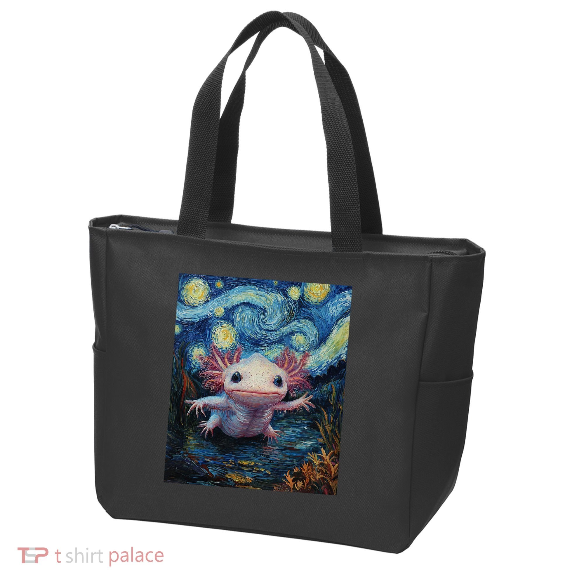 Axolotl Kawaii - Van Gogh Style - Starry Night Graphic  Tote Bag