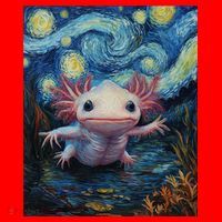 Axolotl Kawaii - Van Gogh Style - Starry Night Graphic  Santa Hat thumb 1