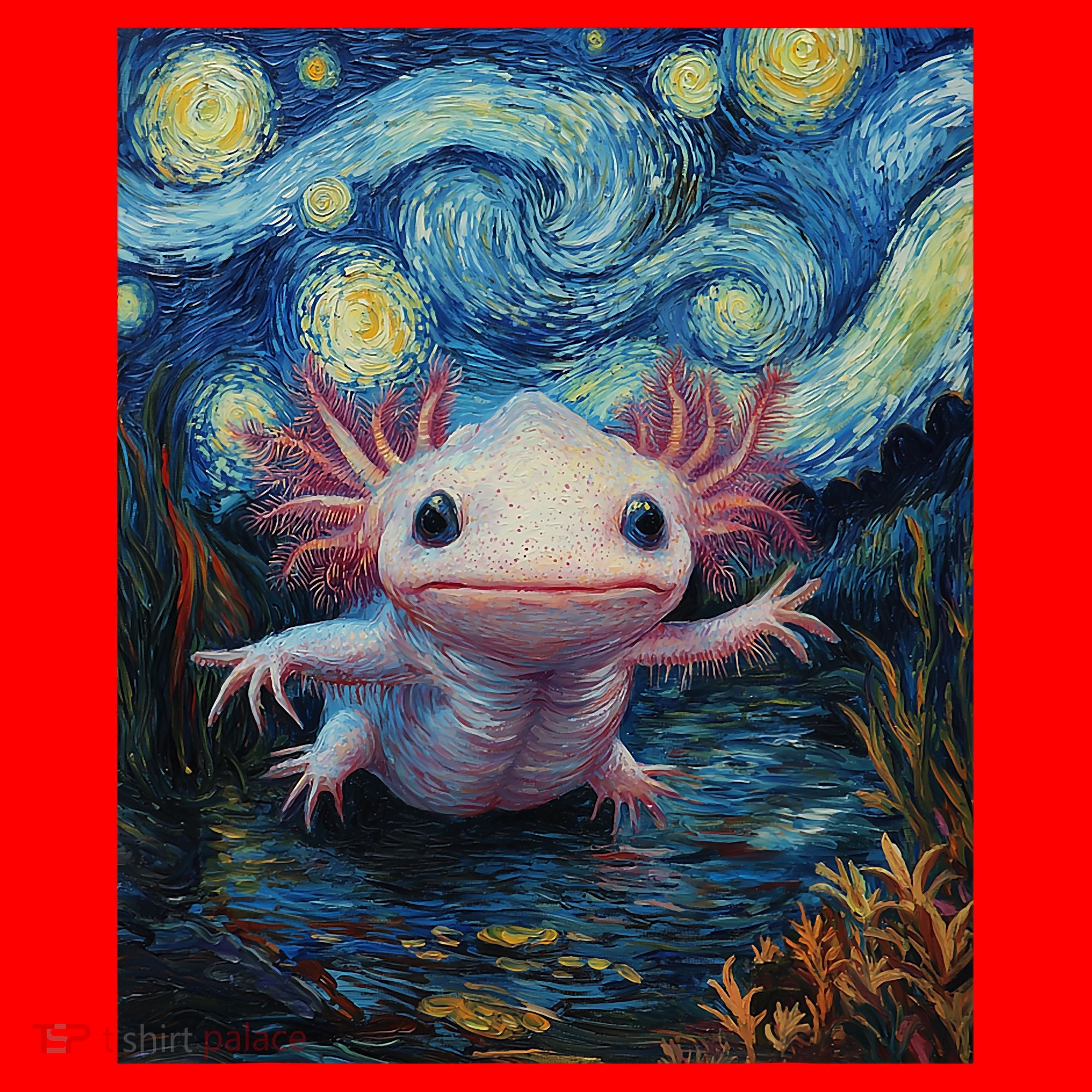 Axolotl Kawaii - Van Gogh Style - Starry Night Graphic  Santa Hat