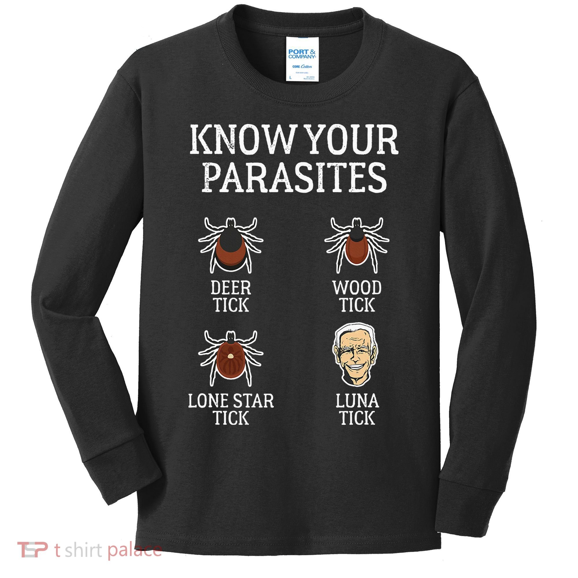 Antibiden Know Your Parasites Lunatic Impeach Joe Biden Kids Long Sleeve Shirt