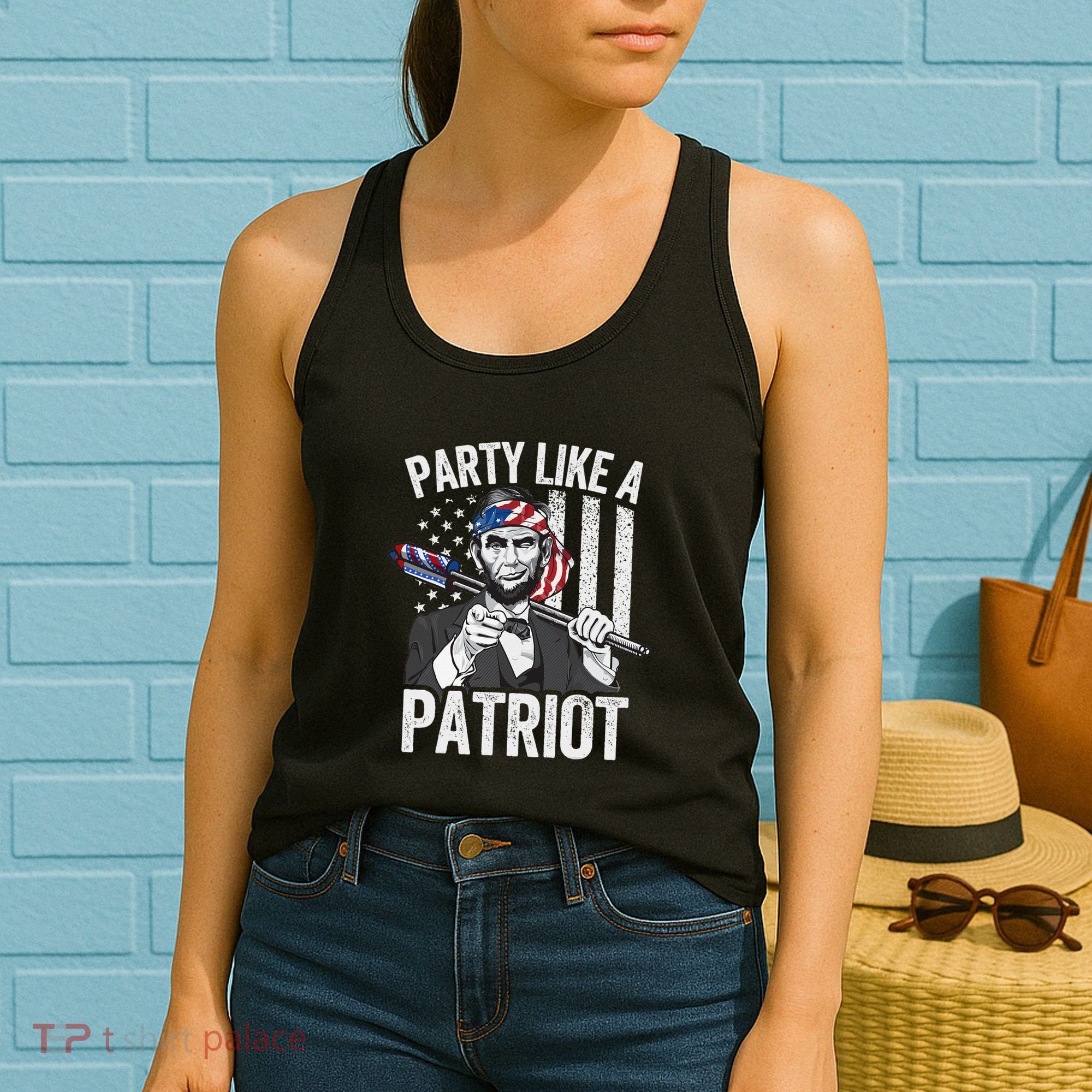 Abraham Lincoln 4th Of July American USA Flag Women's Tank Top