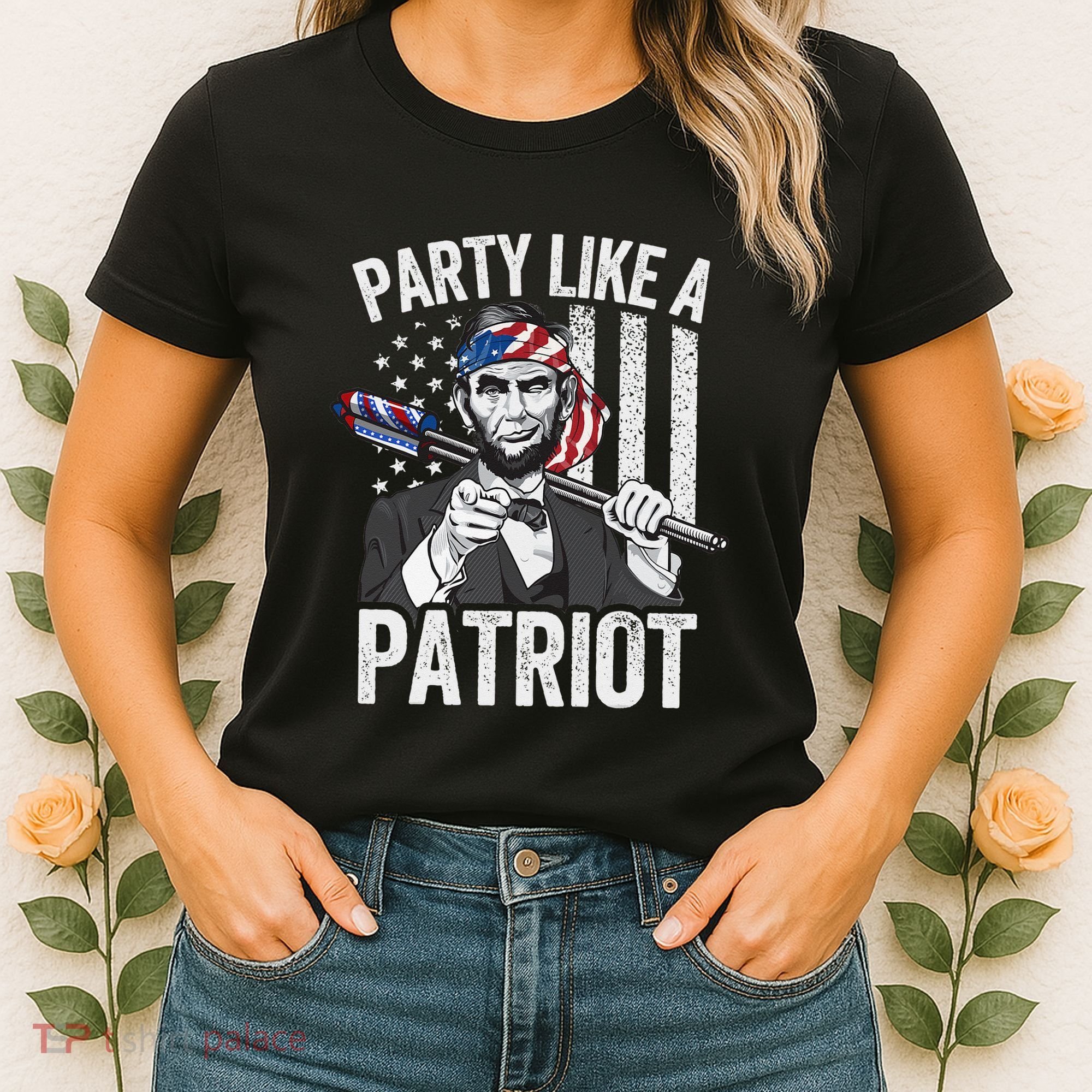 Abraham Lincoln 4th Of July American USA Flag Women's T-Shirt