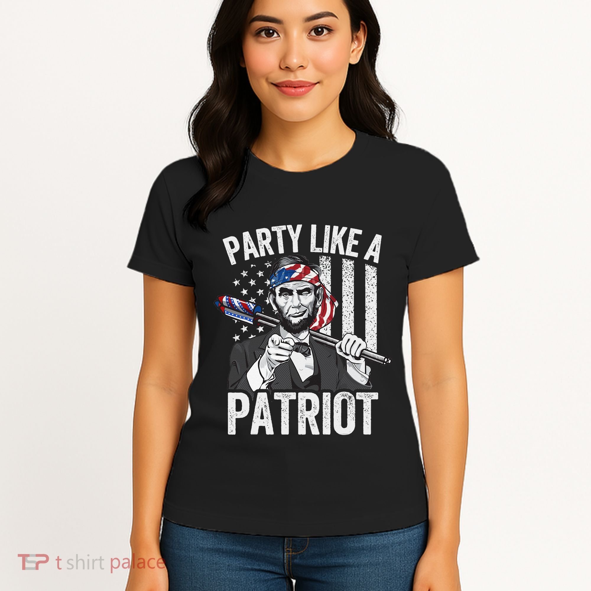 Abraham Lincoln 4th Of July American USA Flag Women's T-Shirt