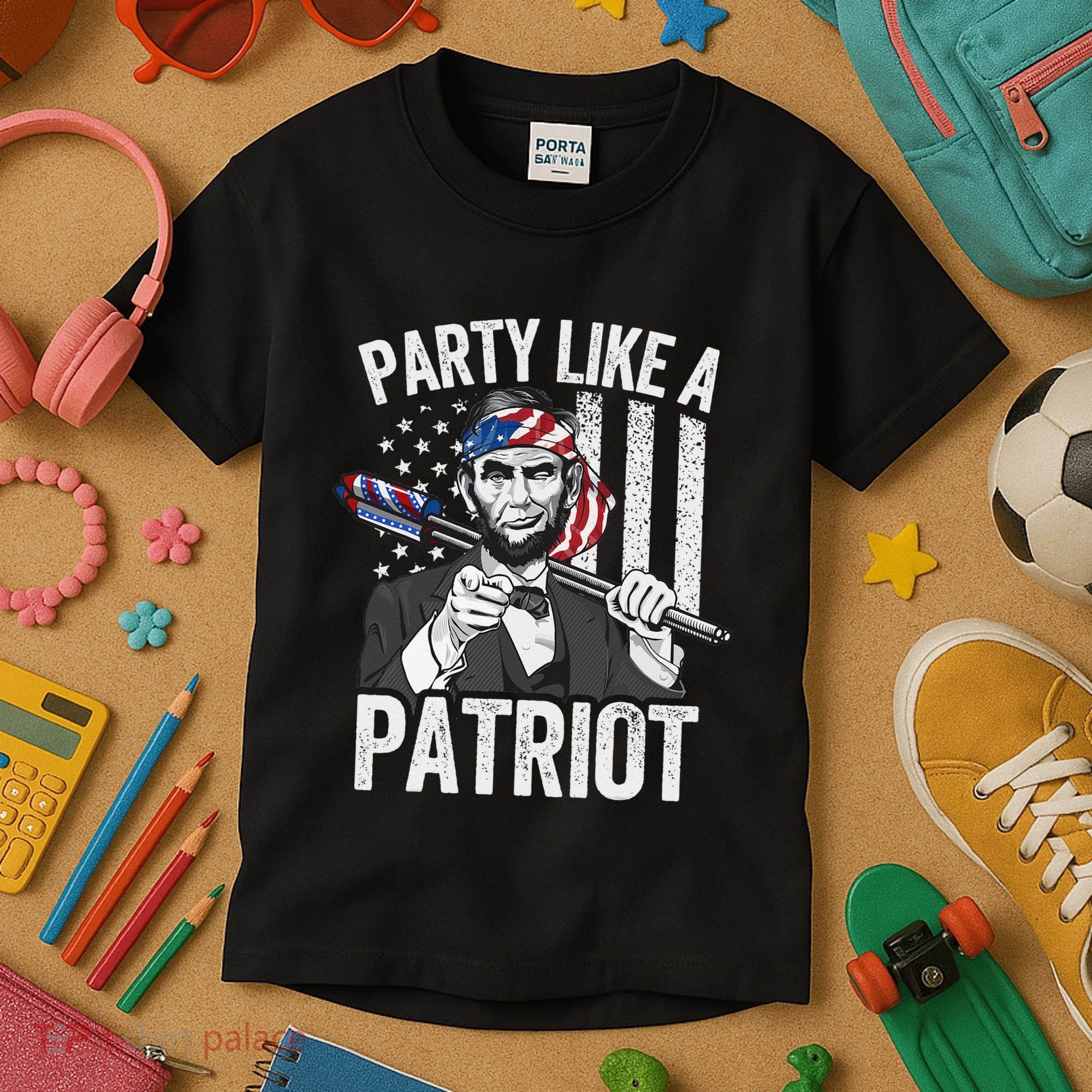 Abraham Lincoln 4th Of July American USA Flag Kids T-Shirt