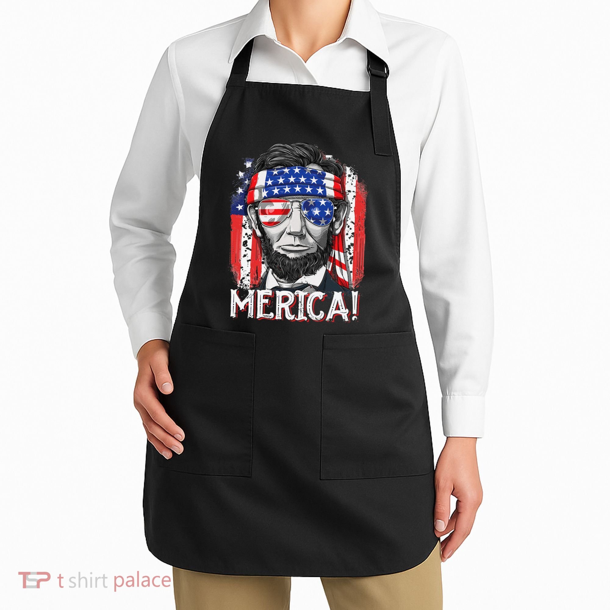 Abraham Lincoln 4th Of July Merica  American Flag Apron