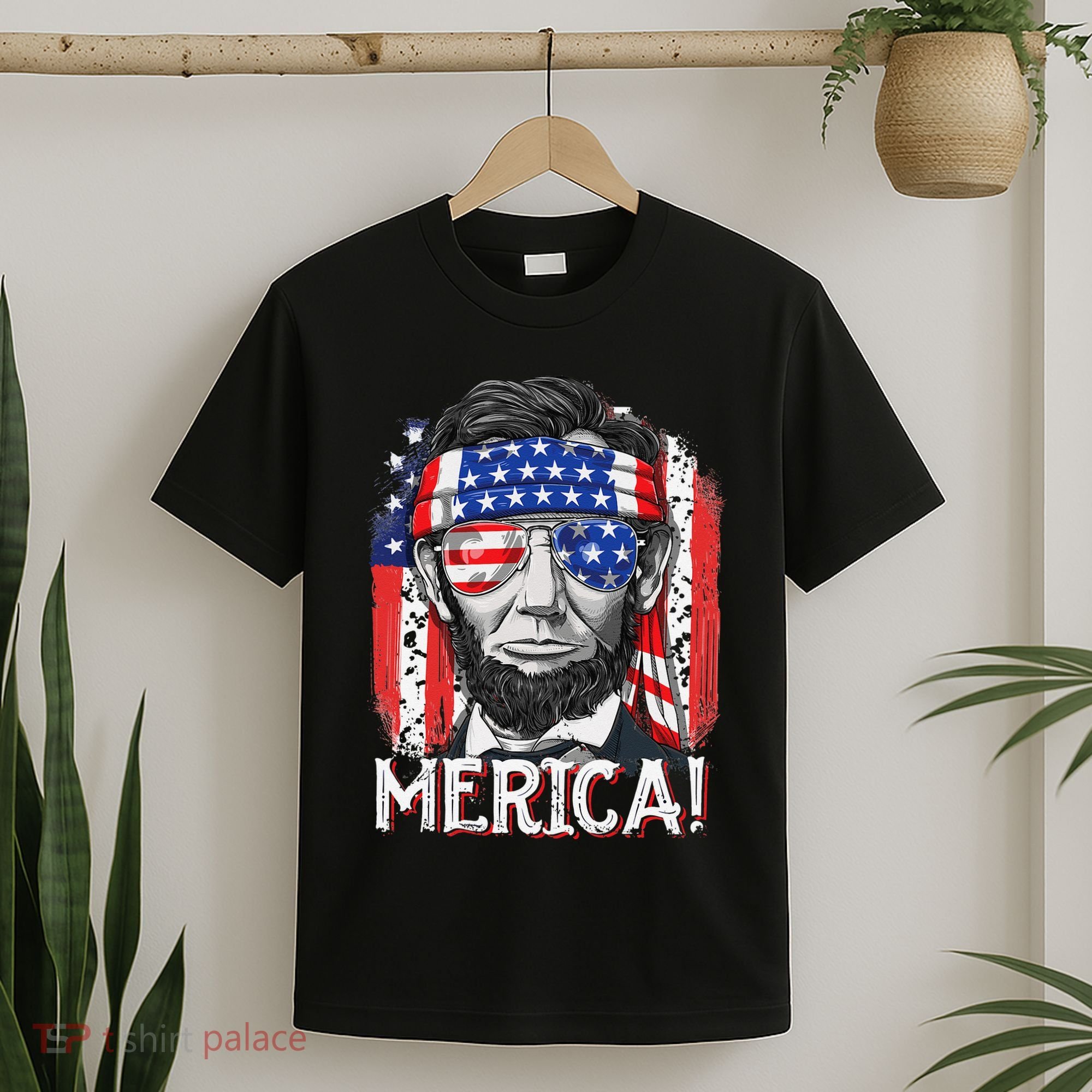 Abraham Lincoln 4th Of July Merica  American Flag T-Shirt