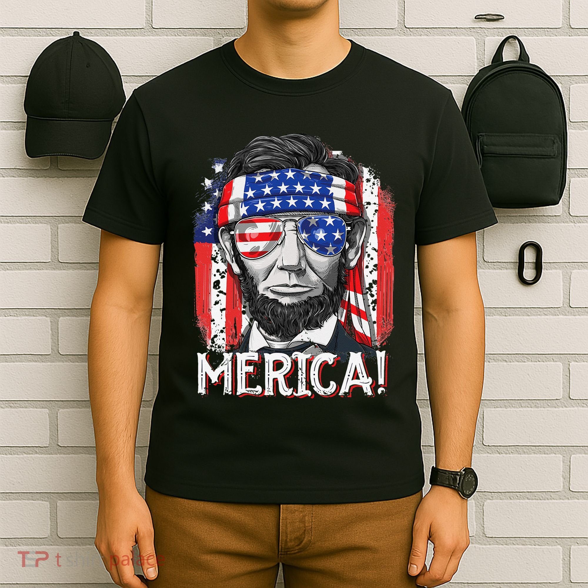 Abraham Lincoln 4th Of July Merica  American Flag T-Shirt