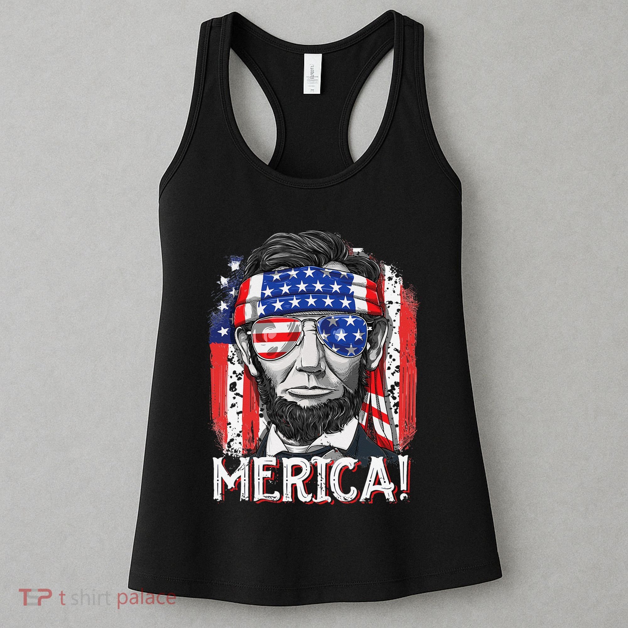 Abraham Lincoln 4th Of July Merica  American Flag Women's Tank Top