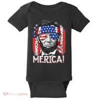 Abraham Lincoln 4th Of July Merica  American Flag Baby Bodysuit thumb 0