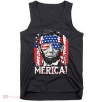 Abraham Lincoln 4th Of July Merica  American Flag Tank Top thumb 0
