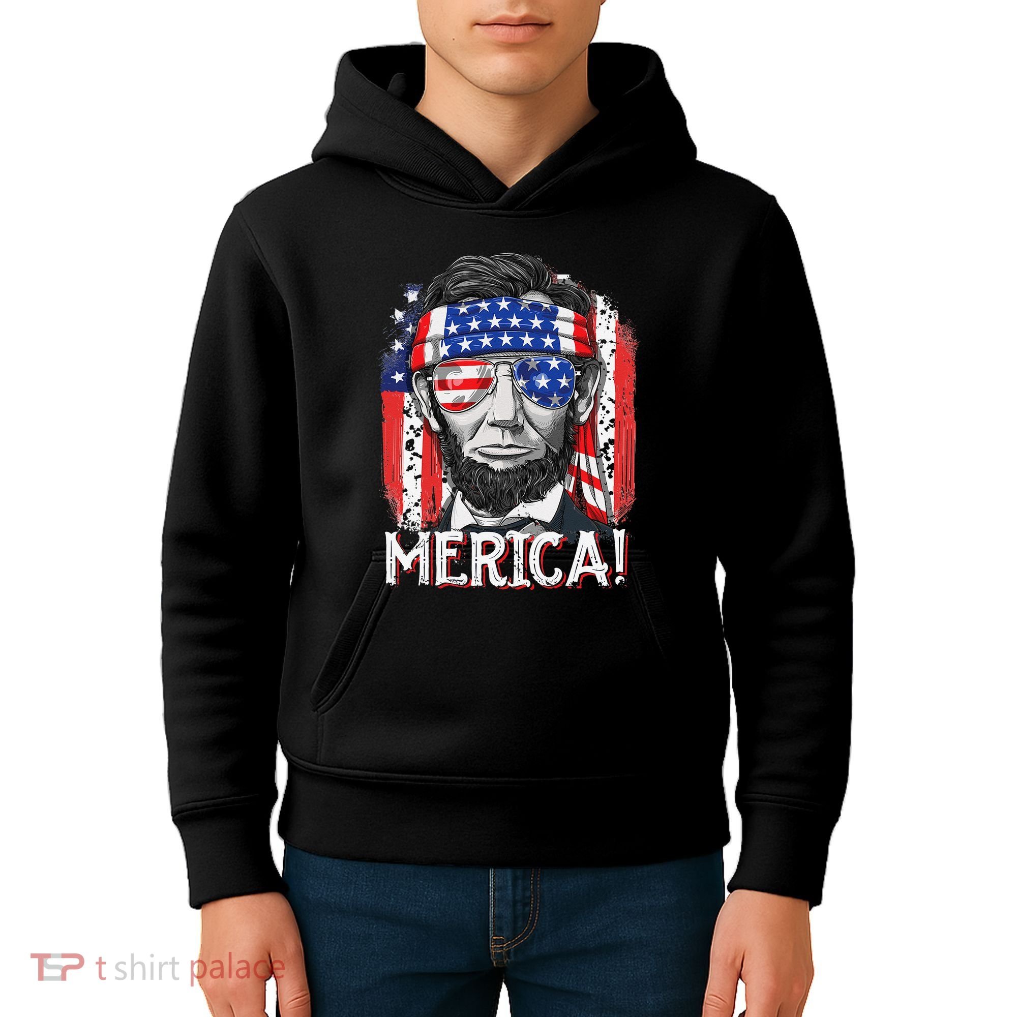 Abraham Lincoln 4th Of July Merica  American Flag Kids Hoodie