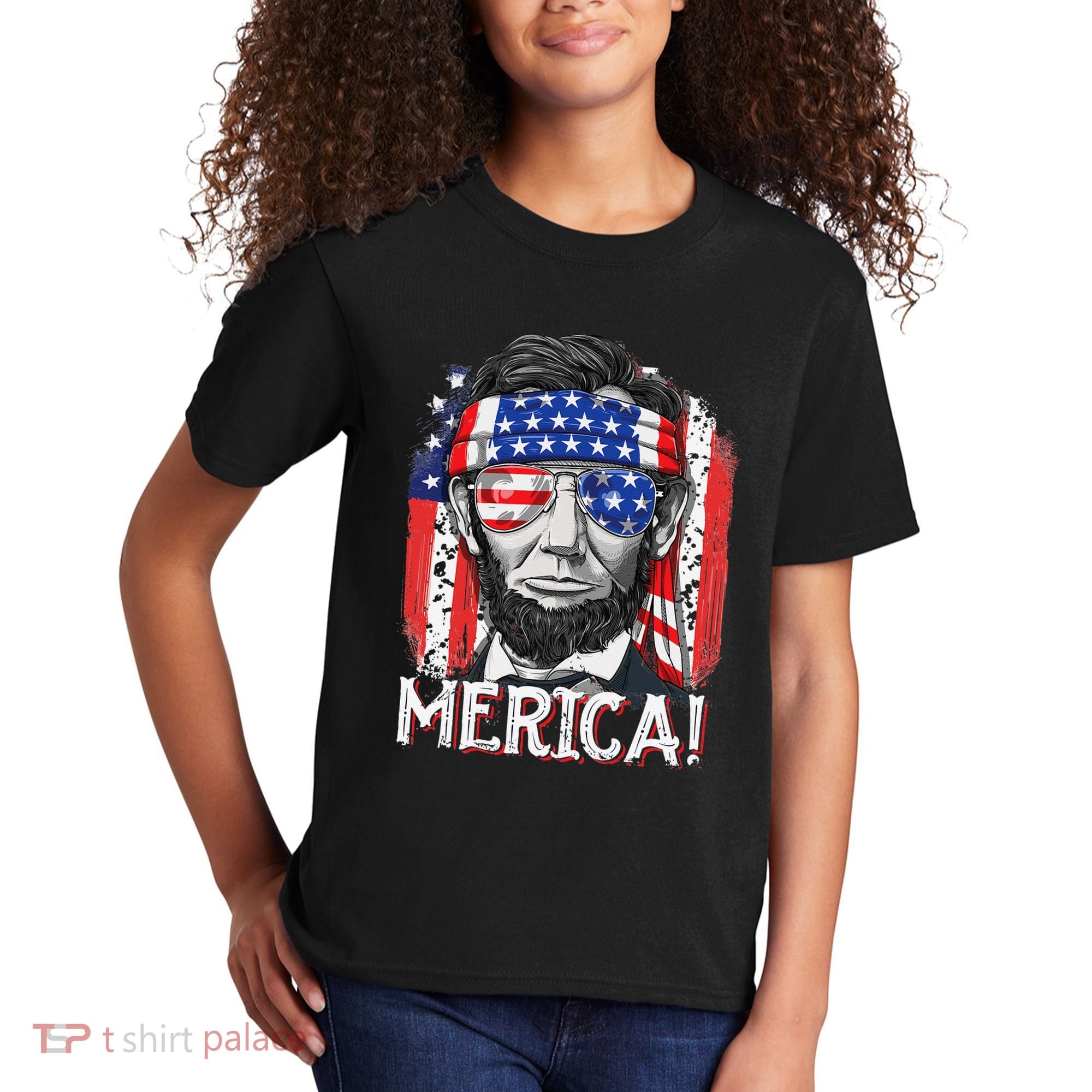 Abraham Lincoln 4th Of July Merica  American Flag Kids T-Shirt