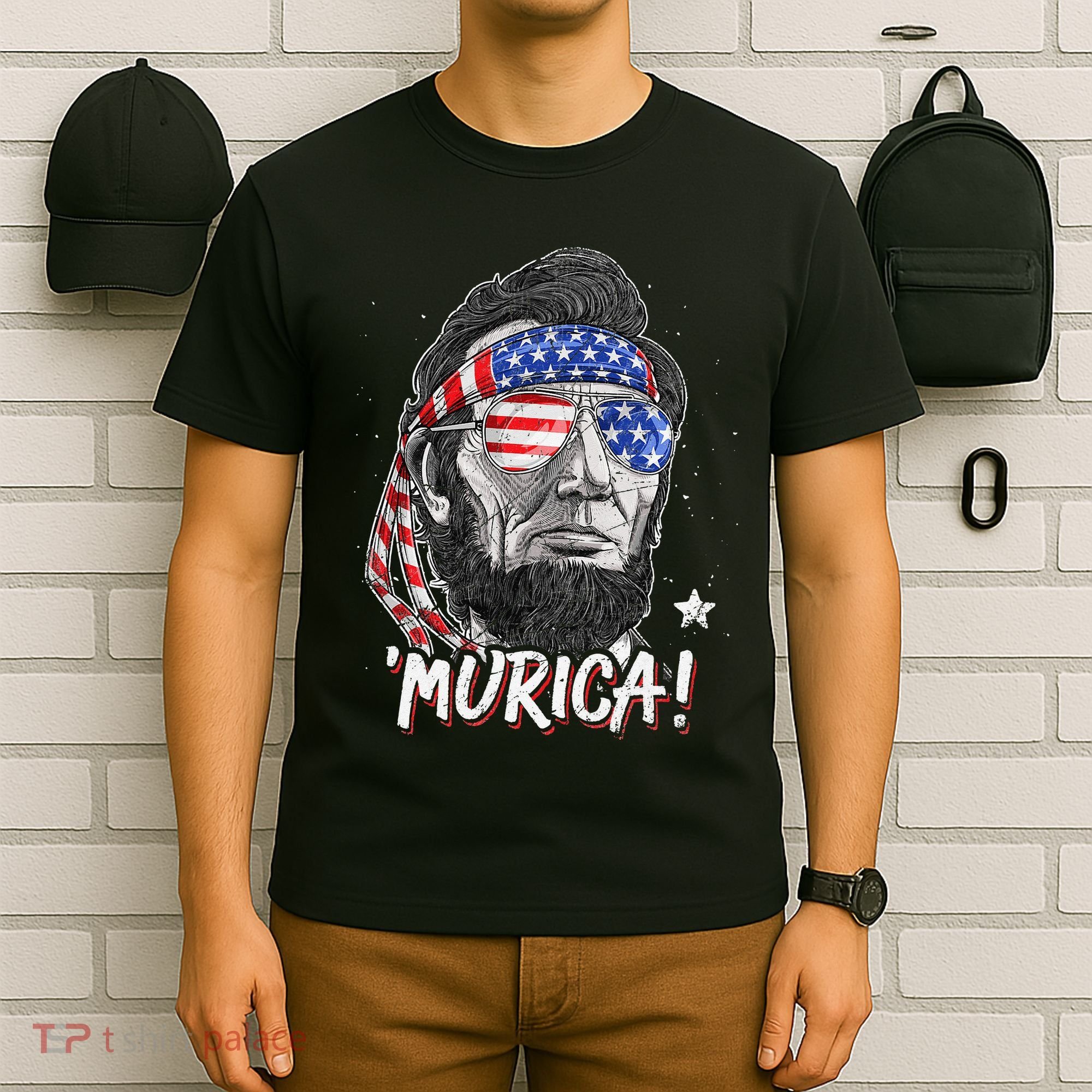 Abraham Lincoln 4th Of July Murica   American Flag T-Shirt