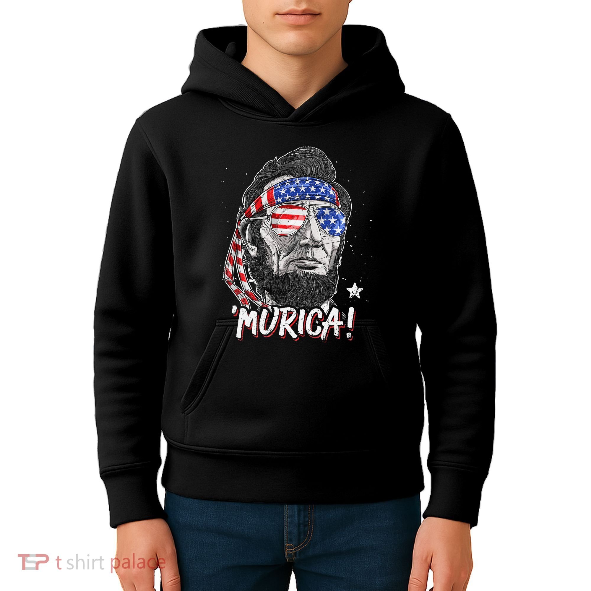 Abraham Lincoln 4th Of July Murica   American Flag Kids Hoodie