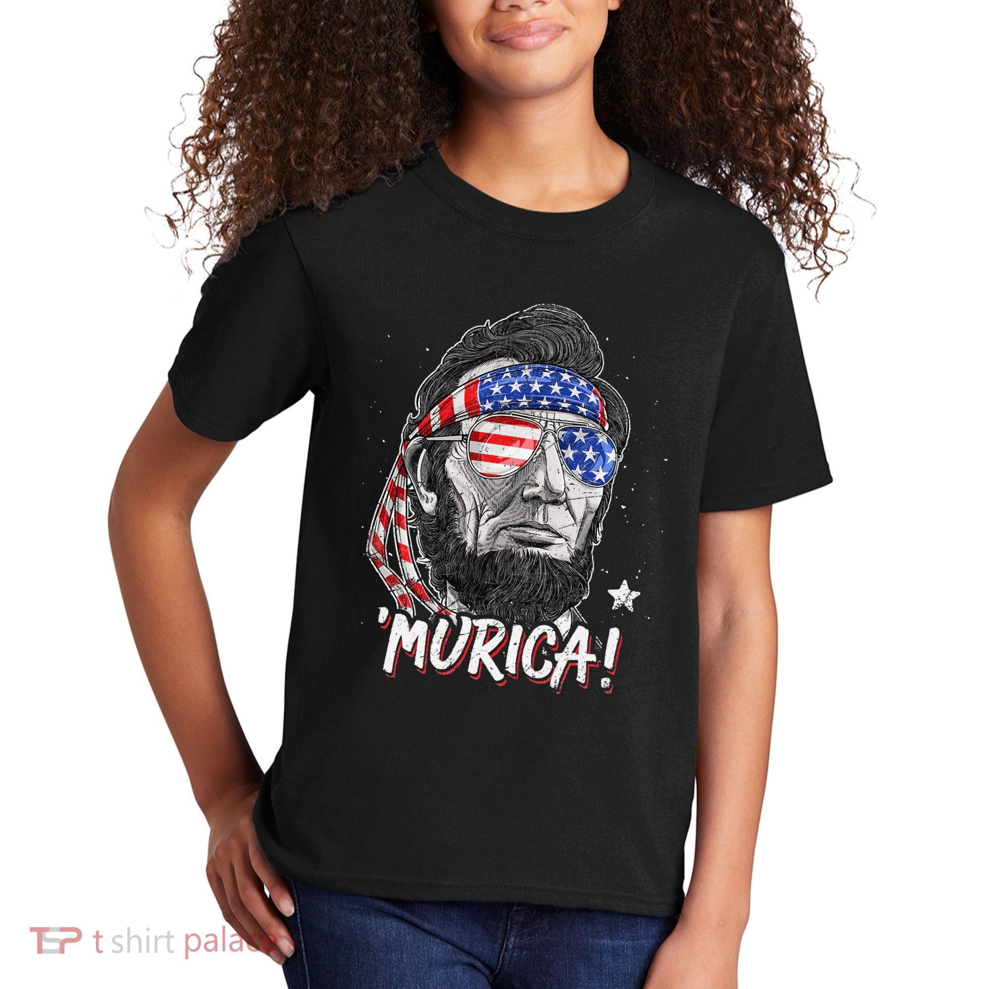 Abraham Lincoln 4th Of July Murica   American Flag Kids T-Shirt