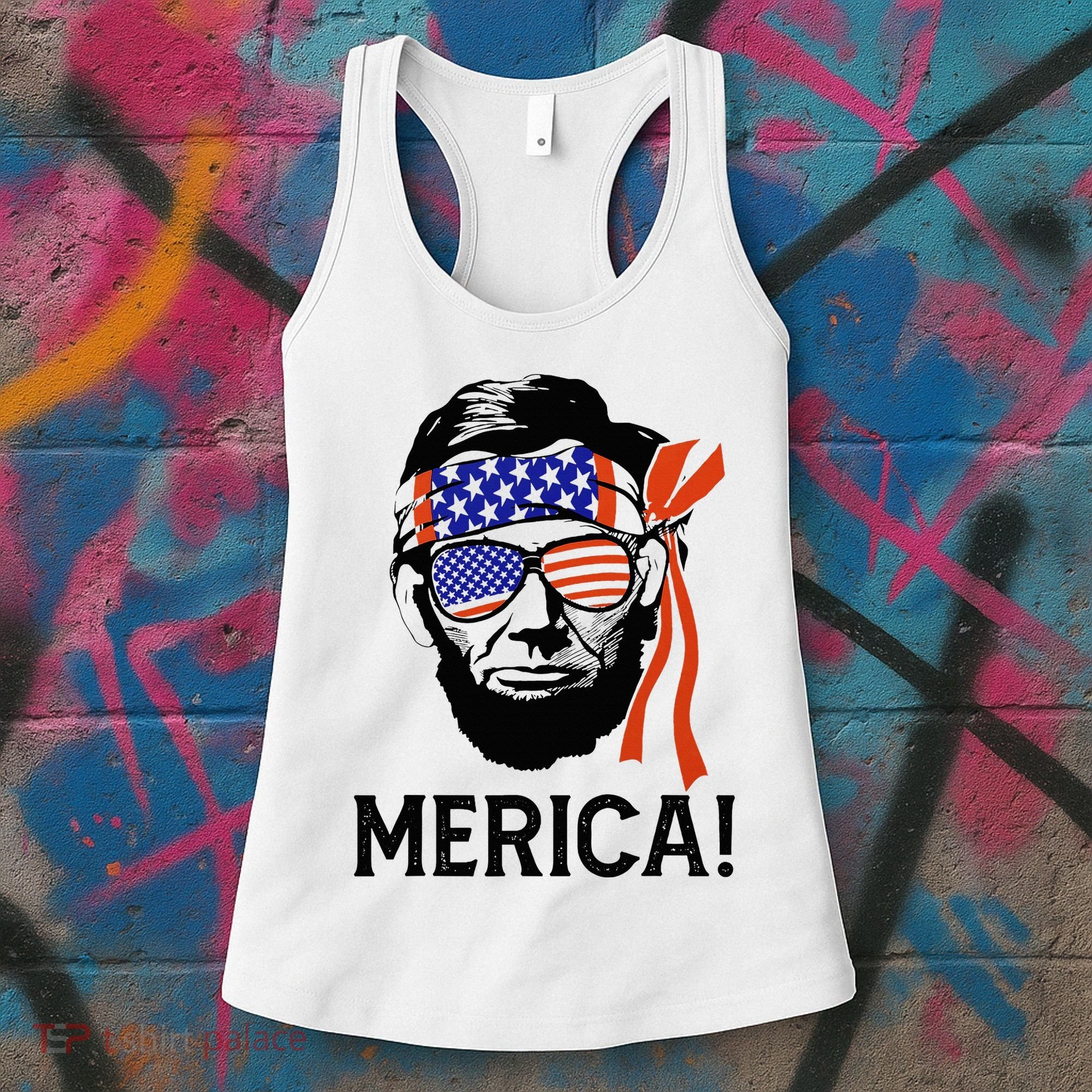 Abraham Lincoln 4th Of July Merica American Flag Women's Tank Top