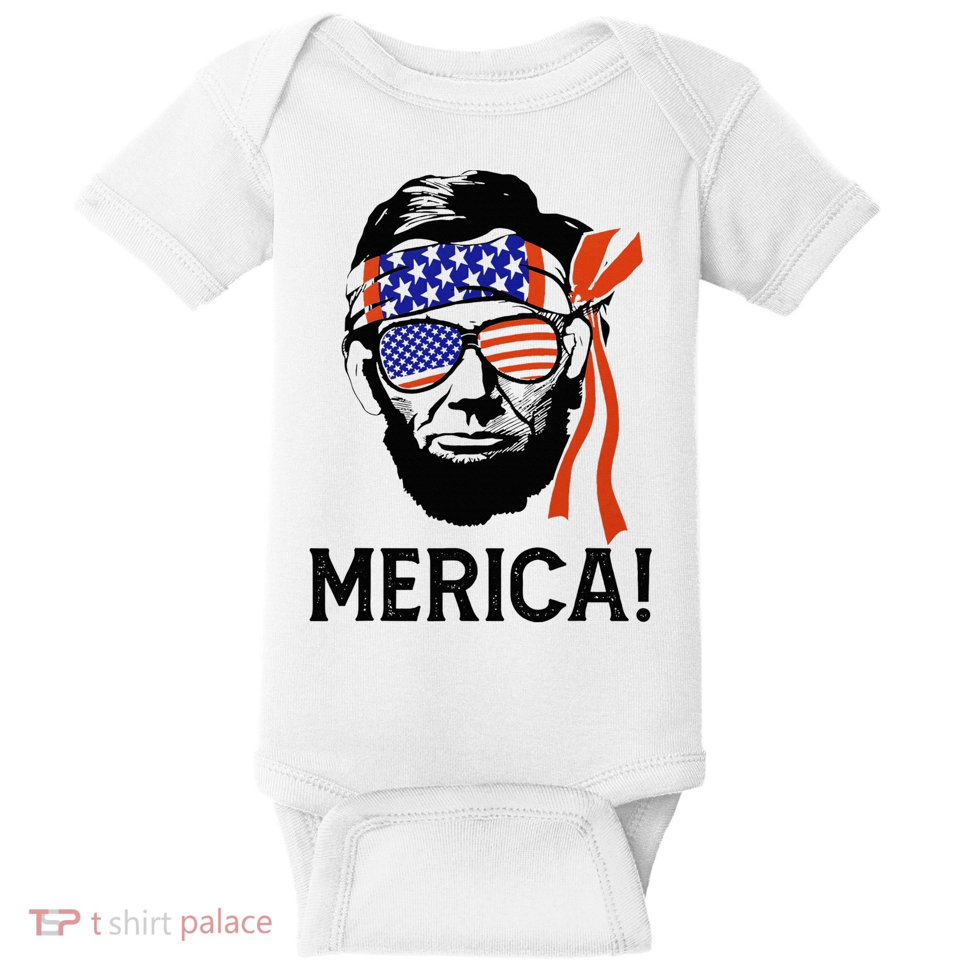Abraham Lincoln 4th Of July Merica American Flag Baby Bodysuit