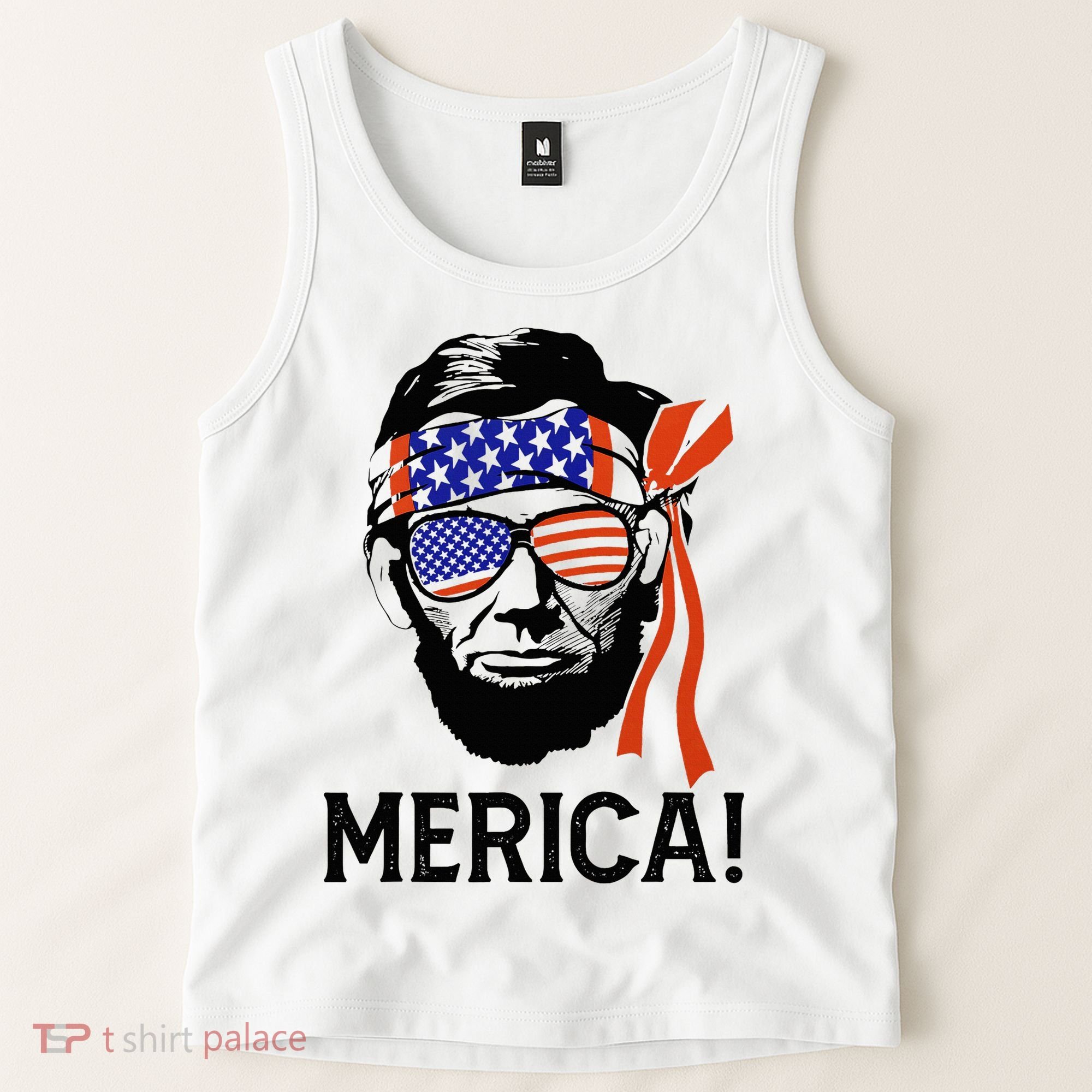 Abraham Lincoln 4th Of July Merica American Flag Tank Top
