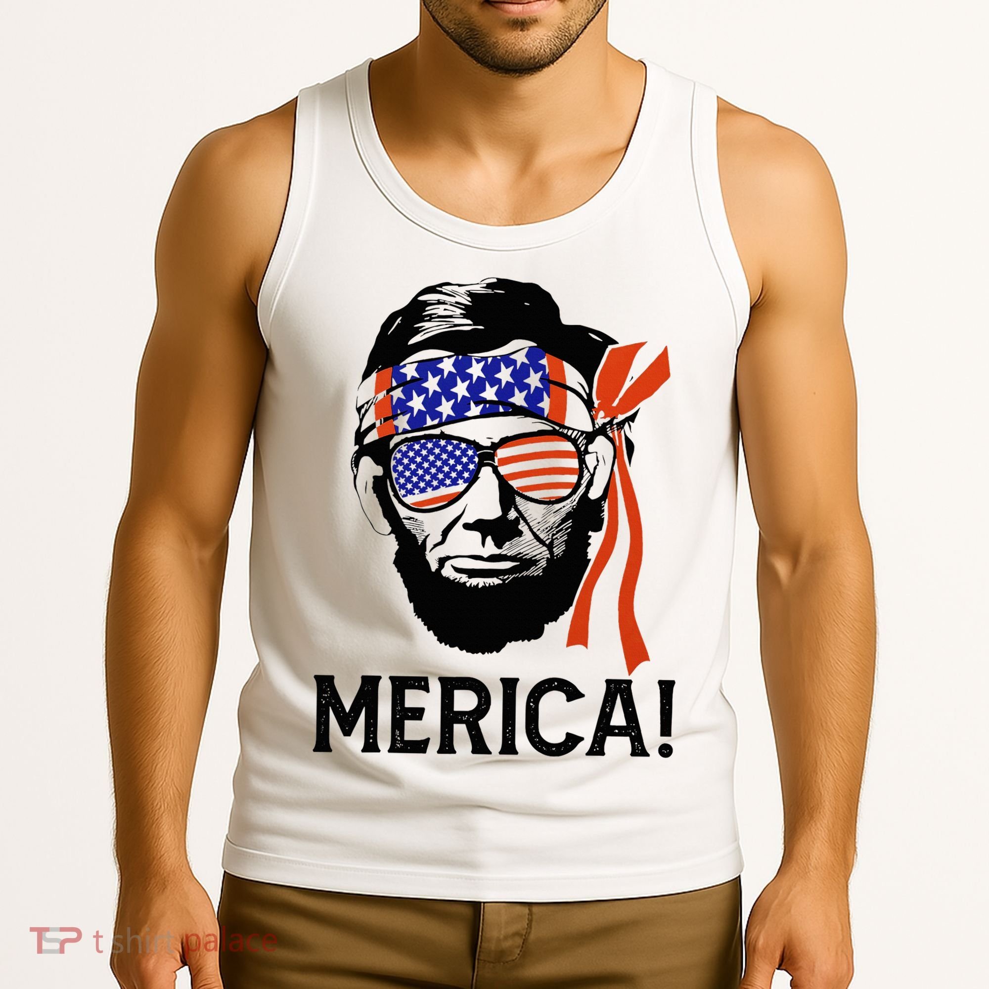 Abraham Lincoln 4th Of July Merica American Flag Tank Top