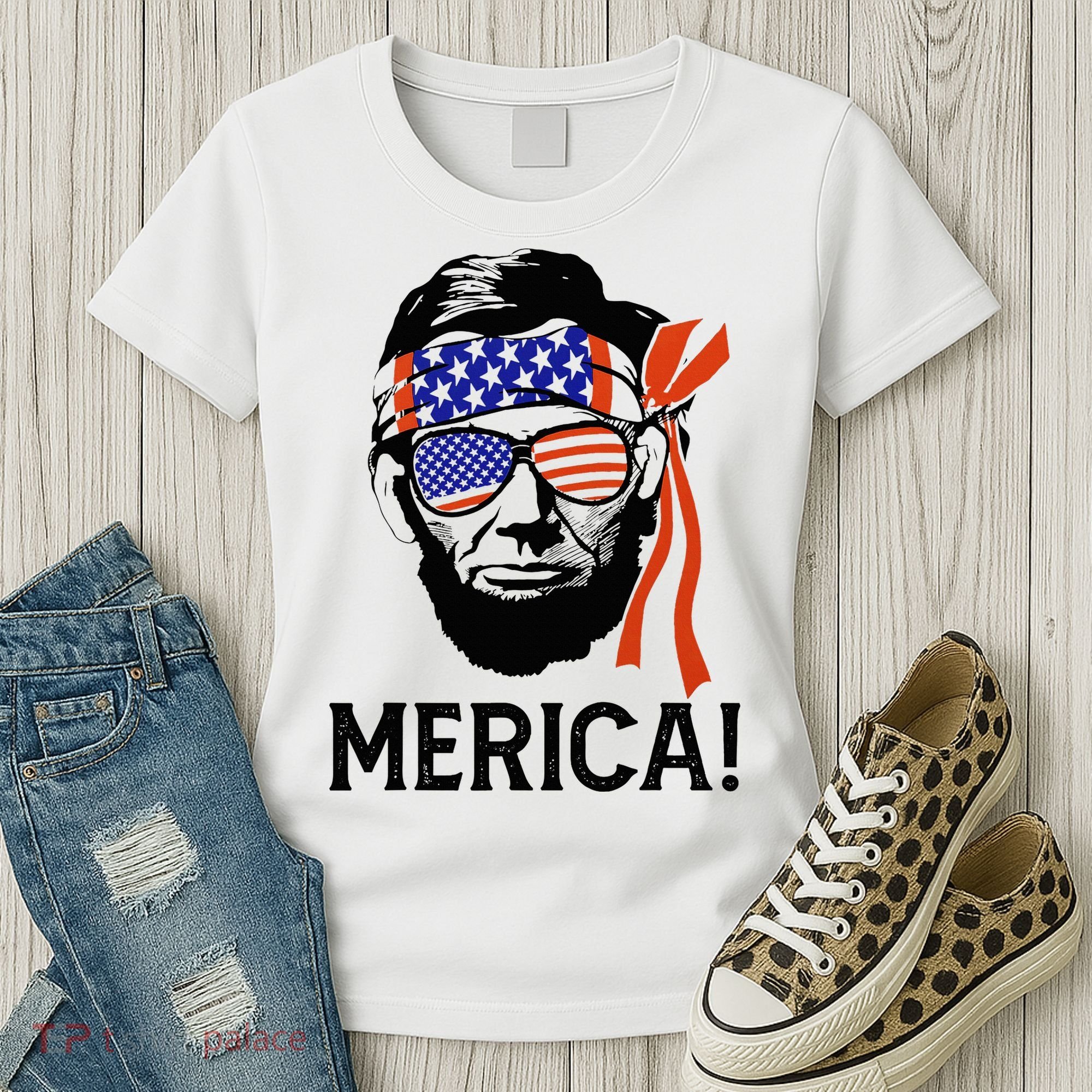 Abraham Lincoln 4th Of July Merica American Flag Women's T-Shirt