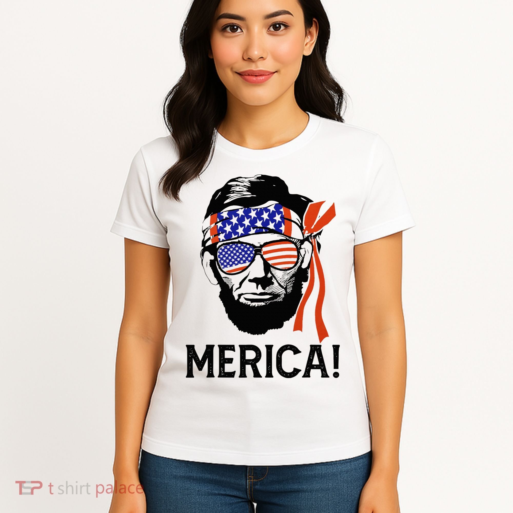 Abraham Lincoln 4th Of July Merica American Flag Women's T-Shirt