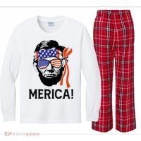 Abraham Lincoln 4th Of July Merica American Flag Kids Long Sleeve Plaid Pajama Set thumb 0