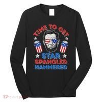 Abe Lincoln 4th Of July Time To Get Star Spangled Hammered Long Sleeve Shirt thumb 0