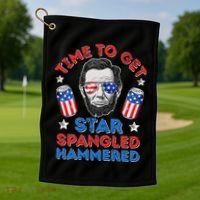 Abe Lincoln 4th Of July Time To Get Star Spangled Hammered Golf Towel thumb 1