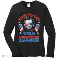 Abe Lincoln 4th Of July Time To Get Star Spangled Hammered Women's Long Sleeve Shirt thumb 0