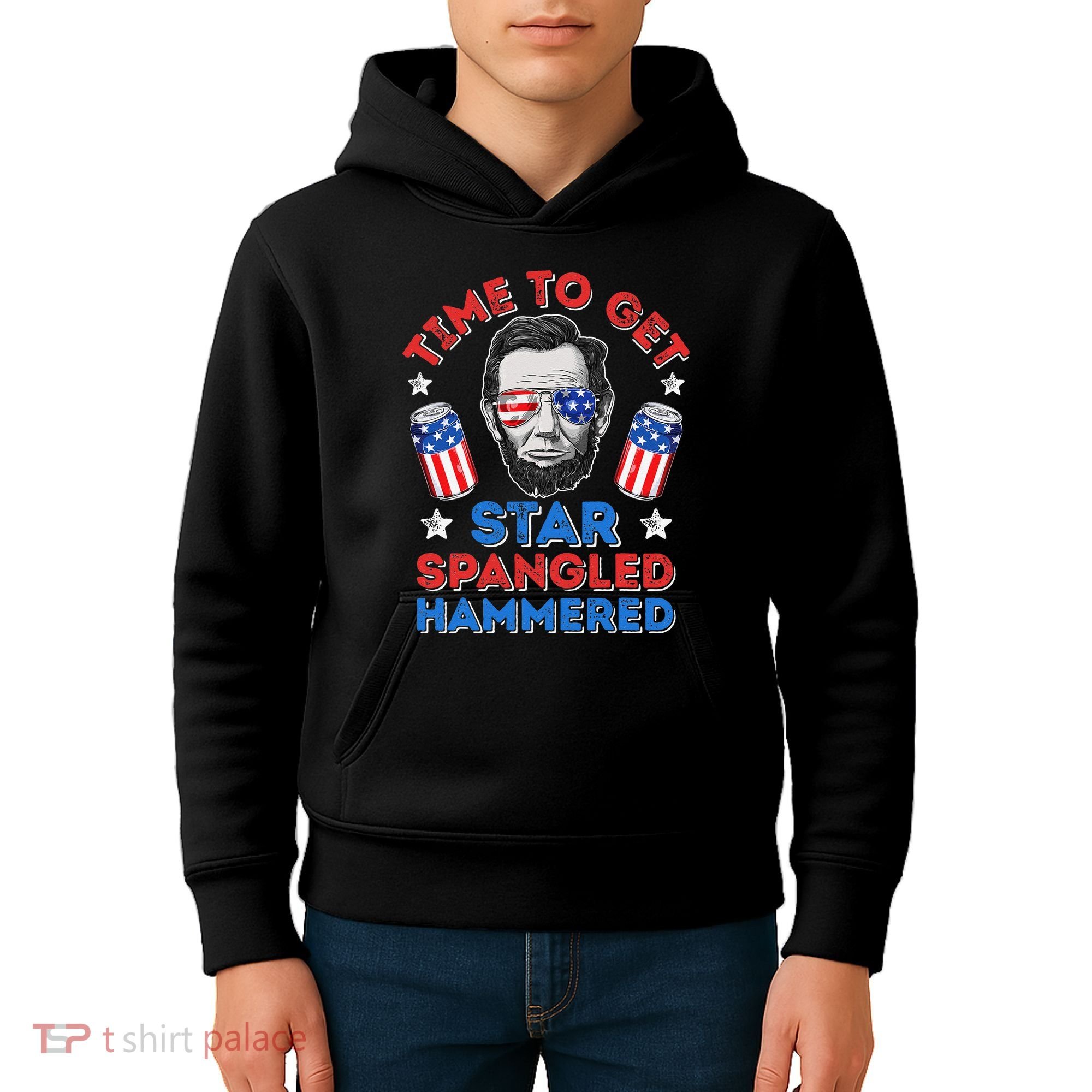 Abe Lincoln 4th Of July Time To Get Star Spangled Hammered Kids Hoodie